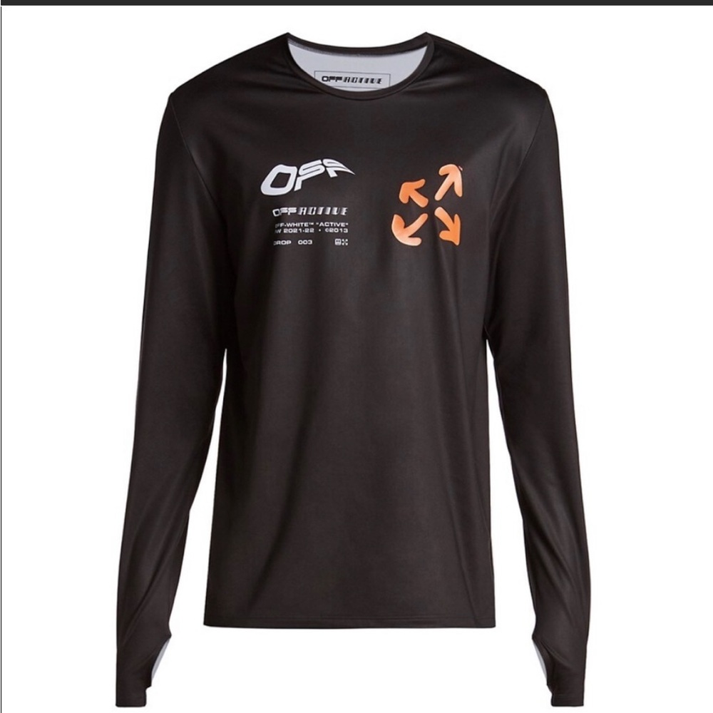 Off-White Black Long Sleeve Tee with Orange Accents